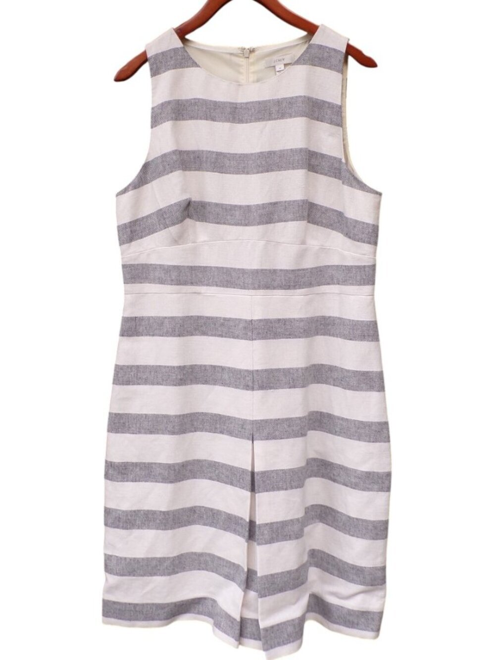 J. Crew Linen Blend Women's Sleeveless Dress Size 14 Blue White Zip Back Lined